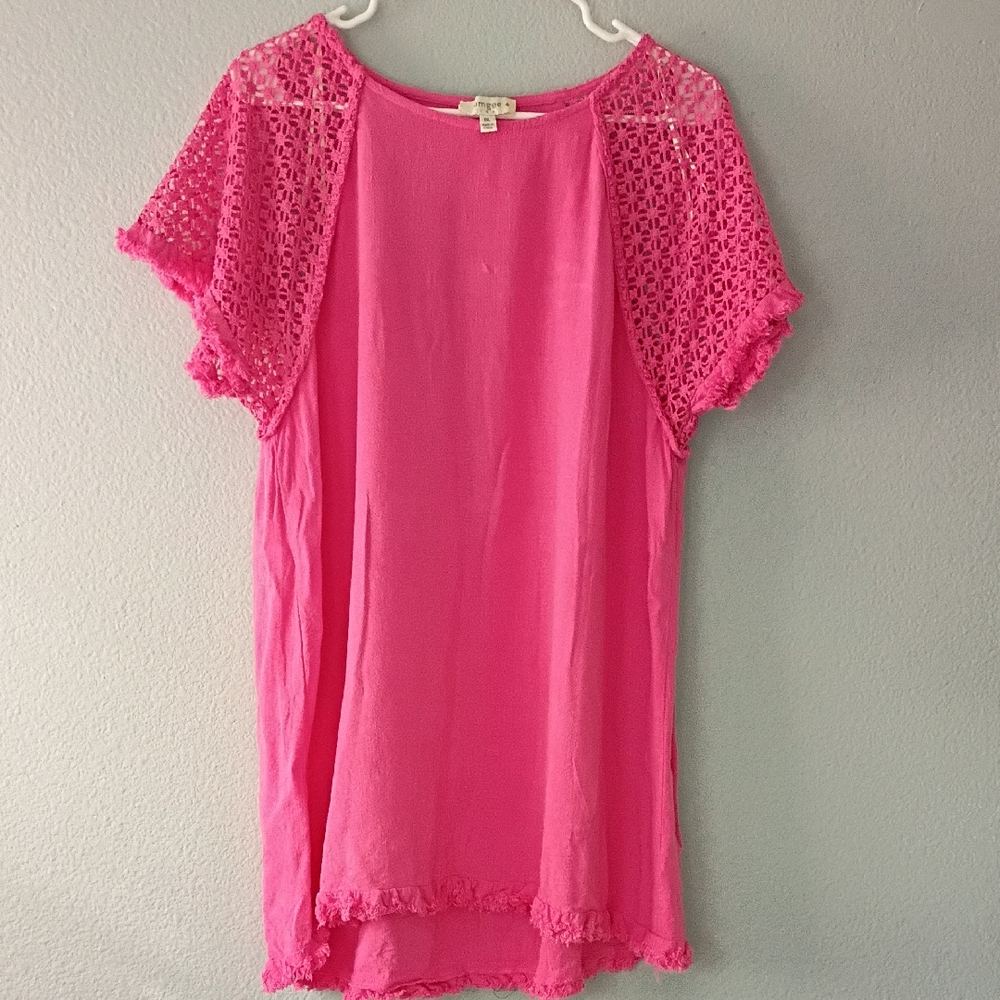 Vibrant Pink Blouse with Lace Sleeves